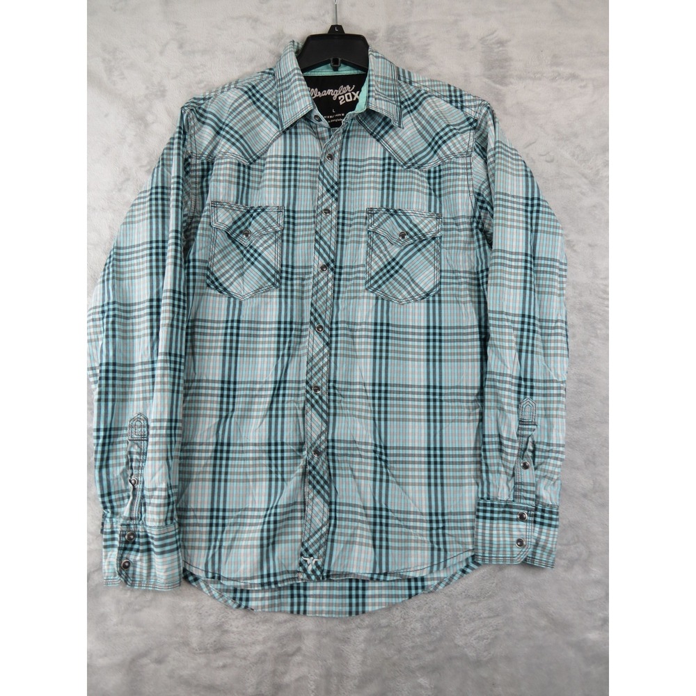 Wrangler 20X Mens L Pearl Snap Western Shirt Plaid Rodeo Cowboy competitions